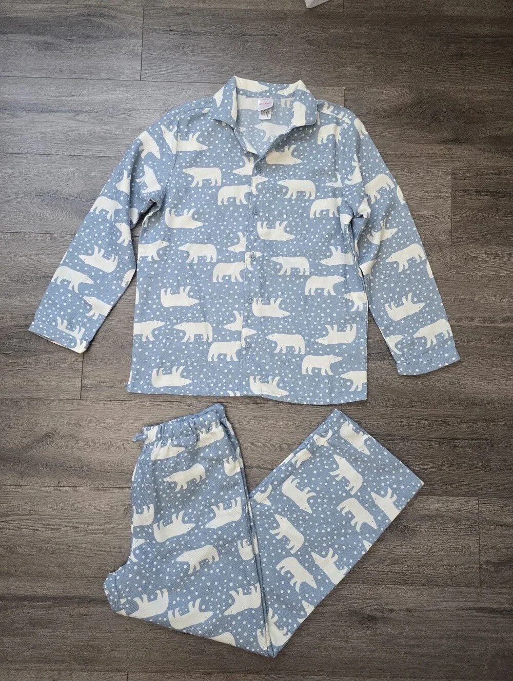 Hanna Andersson Holiday Flannel Pajama Set Polar Bear Snow Print Kids Size 10